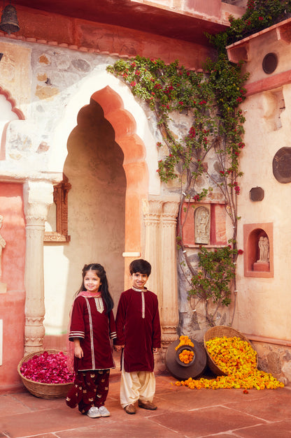 Maroon Kurta with white pant