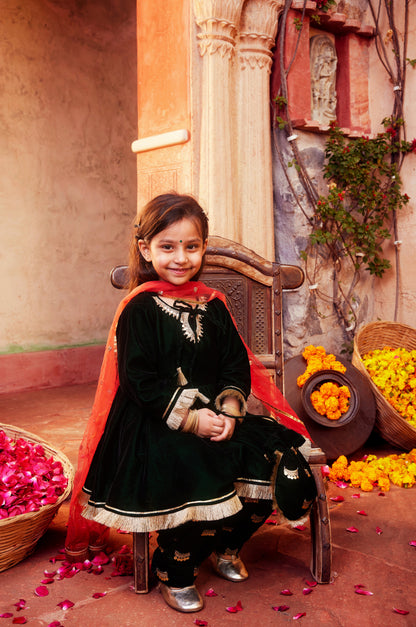 Dark Green kurta with matching salwar and dupatta