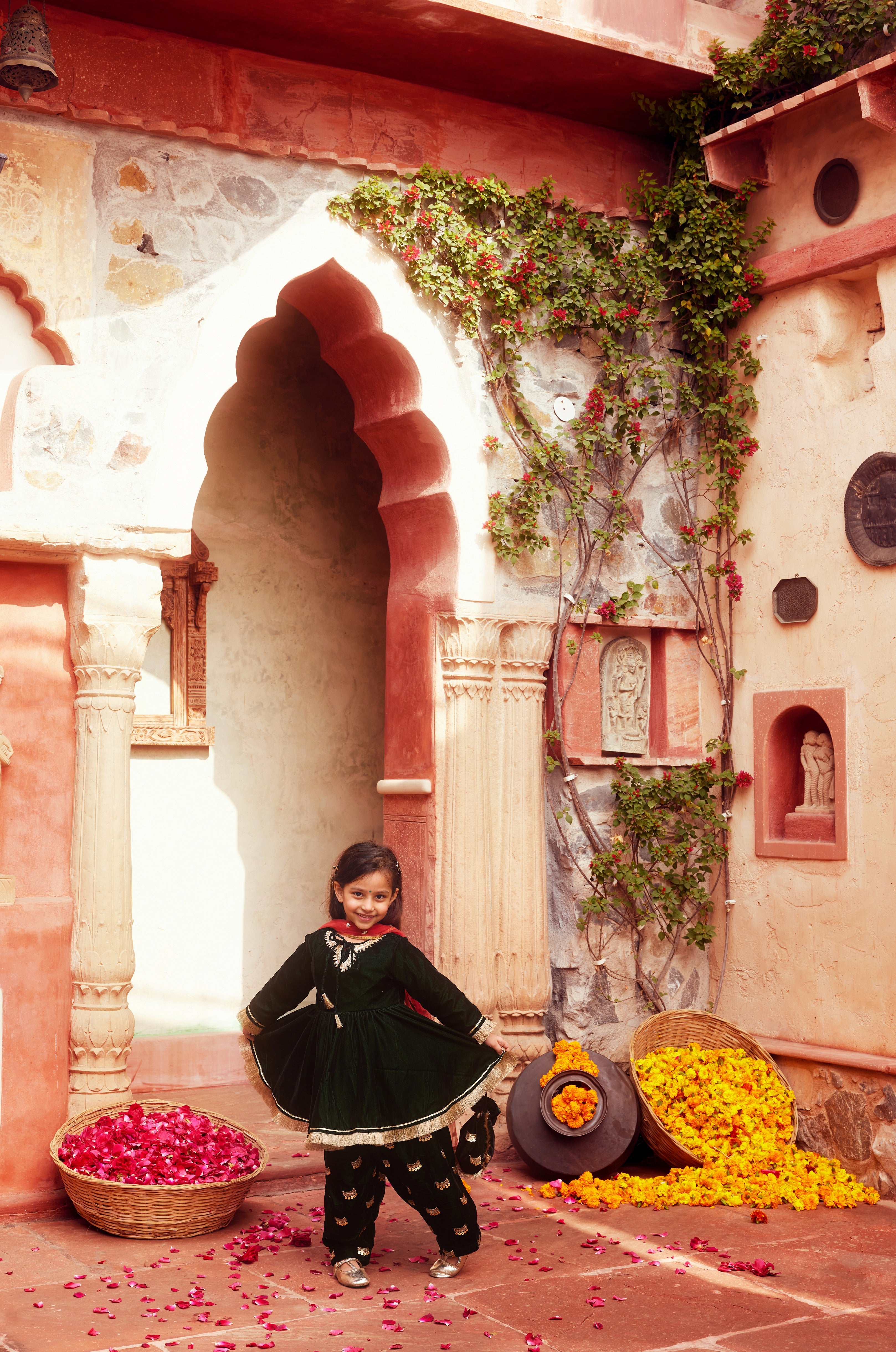 Dark Green kurta with matching salwar and dupatta