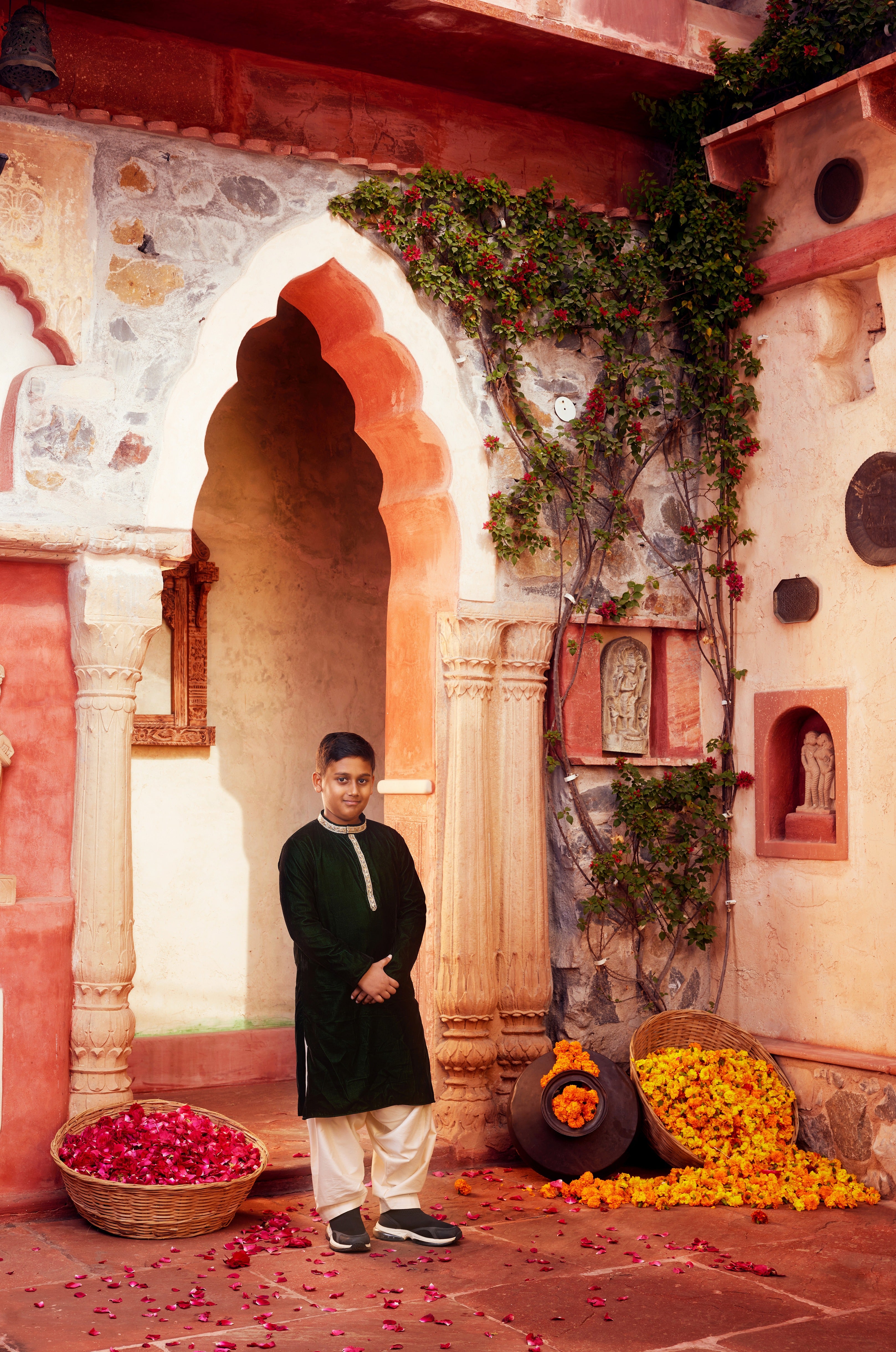 Dark Green Kurta with white pant
