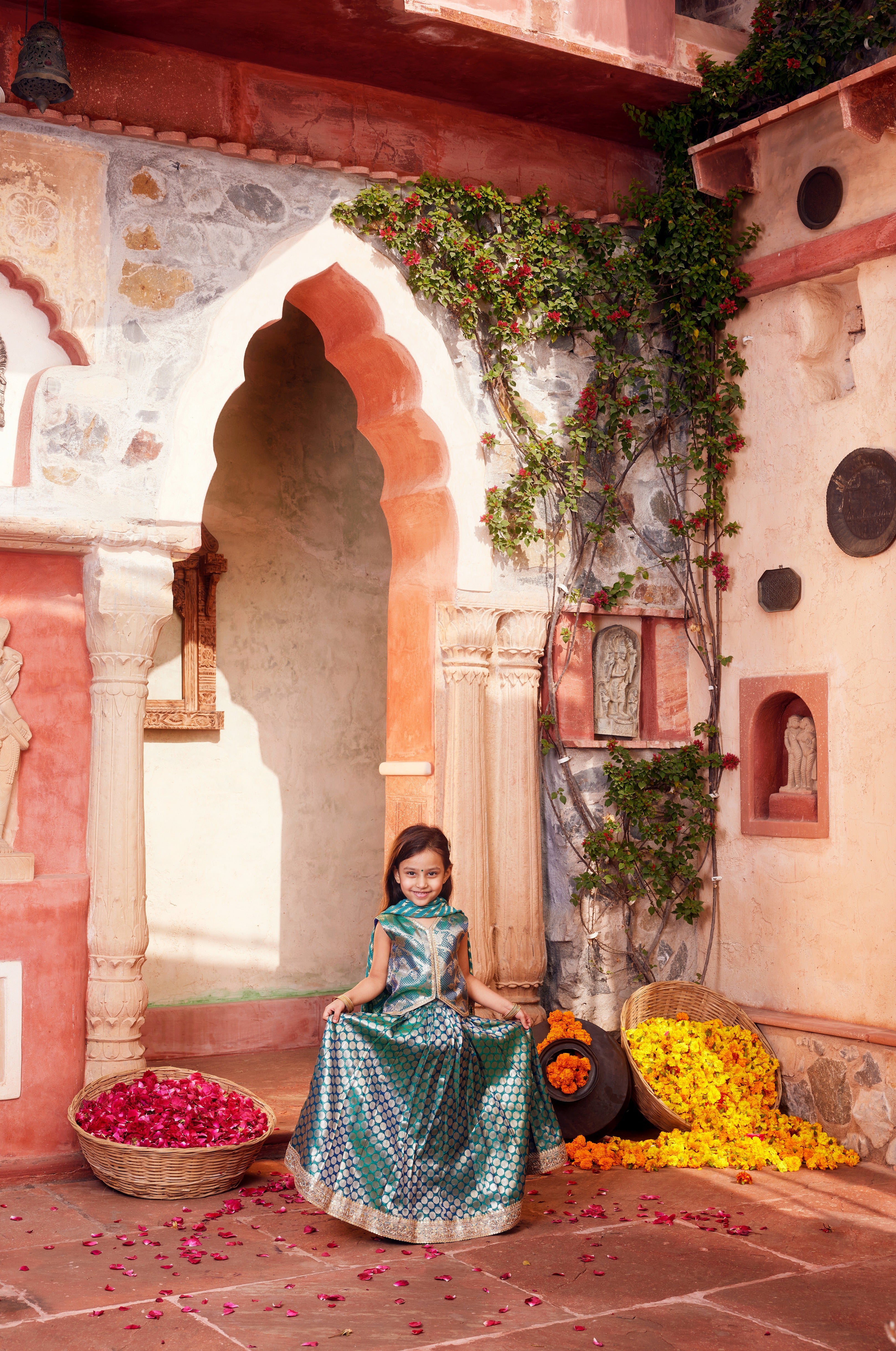 Sky Blue brocade lehenga with matching choli and dupatta