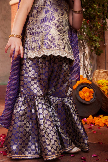 Purple Brocade kurta with matching sharara and dupatta
