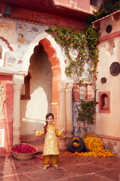 Mustard brocarde kurta with matching salwar