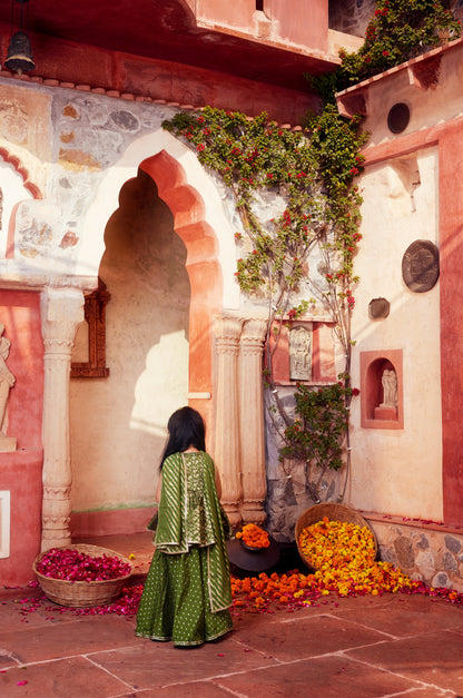 Green peplum top with Palazzo and dupatta