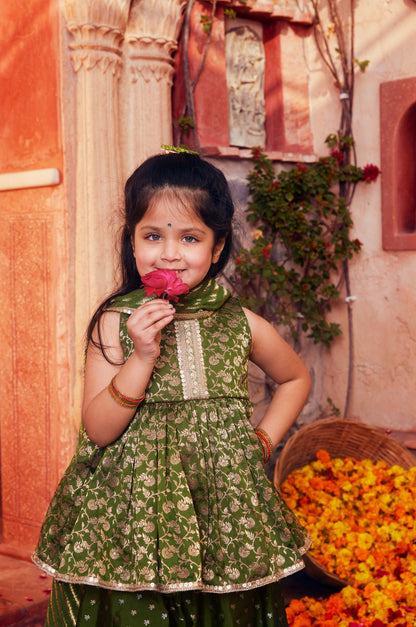 Green peplum top with Palazzo and dupatta