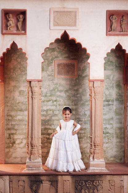 White Anarkali with matching dupatta
