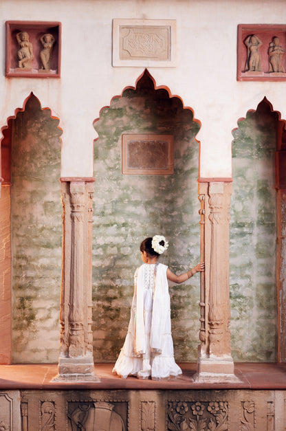 White Anarkali with matching dupatta