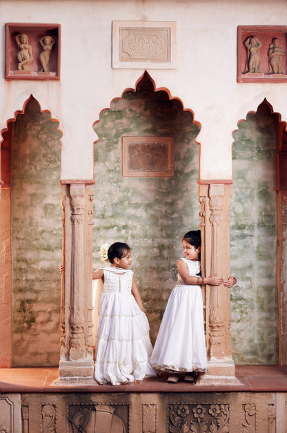 White Anarkali with matching dupatta
