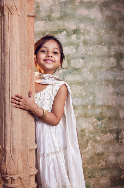 White Anarkali with matching dupatta